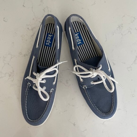 Keds Charter Nautical Casual Slip On Canvas Deck Shoes Blue + White Sz 7.5 - Picture 9 of 11